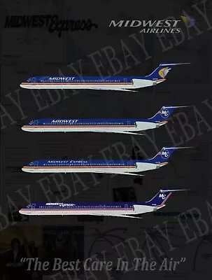 Midwest Express Airlines MD-80 History Retro 8 X 10  Poster **FREE SHIPPING** • $19.99