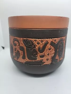 Vintage Armando De Mexico Hand Crafted Folk Art Pottery Clay  Pot Vase Mayan • $15