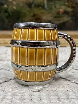 Vintage WADE Tankard Mug Brown Barrel With Silver Banding Effect • £5