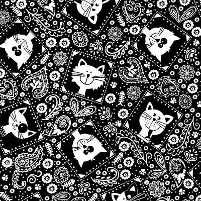 Feline Drive Fabric BOW WOW MEOW Lollie Cat Bandana Black Fat Quarter (18 X 22 ) • $3.50