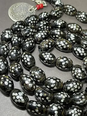 Antique Black Coral -mikawi Silver In Lay 51 Worry Beads Islamic Masbaha 68g R1 • $550