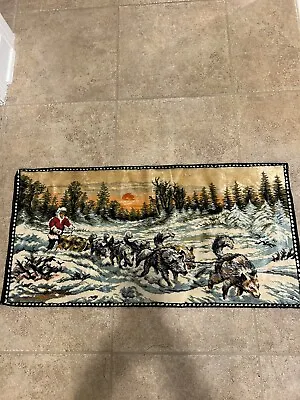 Vintage Alaska Dog Sled Run Iditarod Velvet Wall Tapestry Hanging 19x39” Rug • $38.50