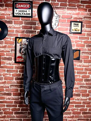 Men Corset Waist Trainer Lace Up Boned Tighten Tummy Belly Tops Shiny Pu Leather • $39.89