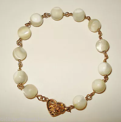 Mother Of Pearl Bead 14k Gold Bracelet H.K. Chinese Calligraphy Love Clasp Ming? • $269.99