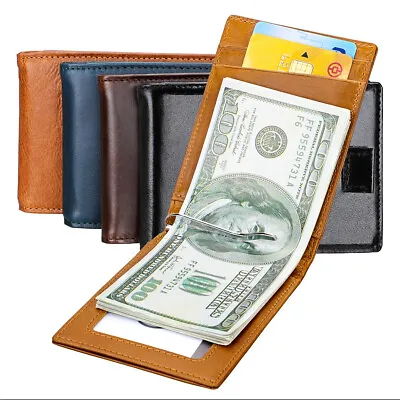 Mens Slim Wallet With Money Clip Leather RFID Blocking Bifold Credit Card Holder • $7.76