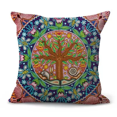  Throw Pillow Mexican Huichol Indian Art Mandala Print Cushion Cover • $14.89