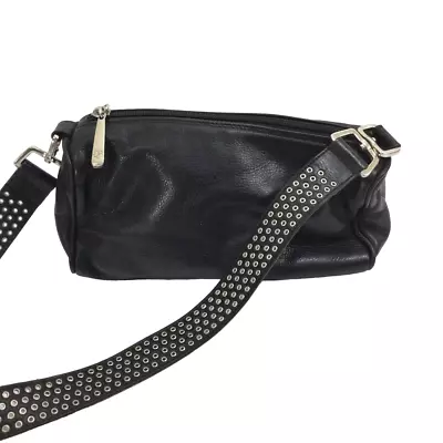 Donald J. Pliner Leather Shoulder Bag Wide Strap Metal Hole Zip Italy Made • $35.99