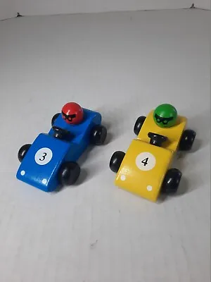 Vintage Anthony Williams Wooden Race Cars 4 Inch Lot Of 2 Blue Yellow • $8.99