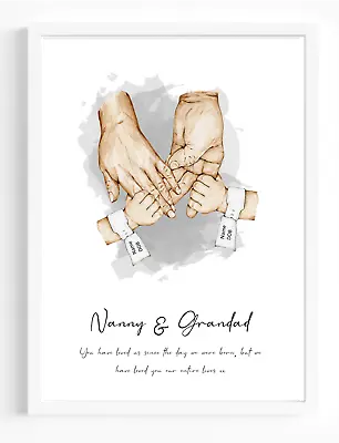 Personalised Grandparent Mother's Day Gift Print Baby Hands Nanny Grandad A4 A3 • £2.49