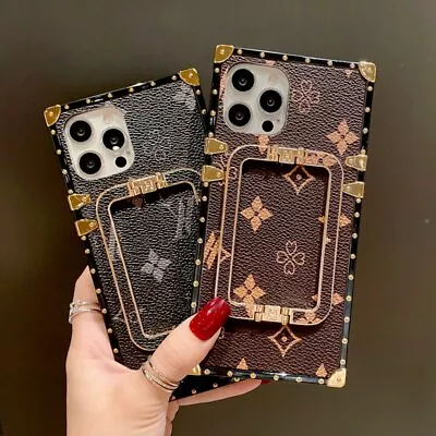 $15.99 • Buy For IPhone 14 13 Pro Max 12 11 XS XR Luxury Shockproof Leather Square Stand Case