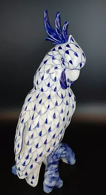 Vtg Andrea By Sadek Porcelain Cockatoo/Parrot Figurine Blue White Fishnet • $52