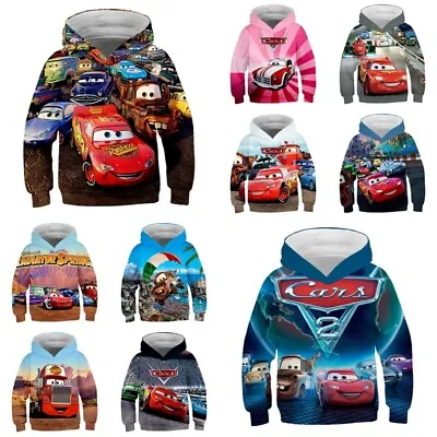 Kids Boys Cars Lightning McQueen Hoodies Sweatershirt Pullover Hooded Top Gifts • £8.99