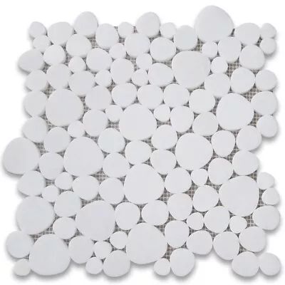 T9AXP Thassos White Marble Heart Bubble Mosaic Tile Polished • $25.99