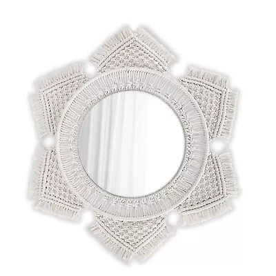 Wall Mirror With Sun Moon Macrame Fringe Round Mirror Sunburst Art Boho Rustic • $23.99