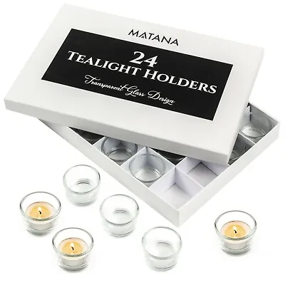 £13.99 • Buy Set Of 24 Circle Tea Light Candle Holders Clear Glass Design Stylish Decor  
