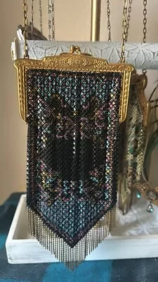 Vintage 1920s Art Deco Mandalian Mfg Co Enamel Mesh Metal Flapper Purse • $85