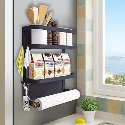 Dr.BeTree Magnetic Spice Rack Magnetic Shelf With Paper Towel Holder 2 Tier K... • $31.23