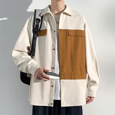 Mens Cargo Jacket Coat Loose Casual Long Sleeve Button Jackets • $46.75