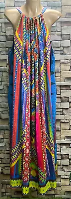 CHRISSY B Aztec/Geometric Brightly Coloured Halter Neck Maxi Dress - Size 16/18 • $20