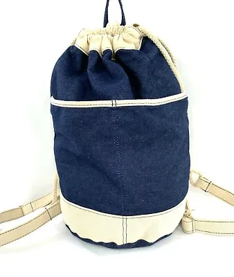 £21.90 • Buy Unbranded Blue Denim Unisex Medium Backpack Cream Straps Trim Zip Pouch Included
