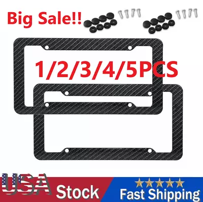 Black Car Carbon Fiber License Plate Frame Cover Front & Rear Universal USA Size • $24.19