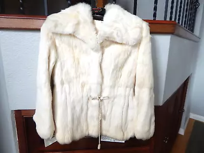 JACQUES SAINT LAURENT VINTAGE CREAM RABBIT FUR COAT SMALL-medium • $99.99