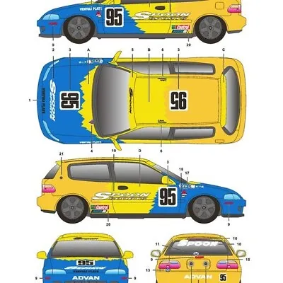 S.K. Decals SK24035 Honda Civic EG6 Spoon #95 Decal Sheet Suits Hasegawa Kit • $25.65