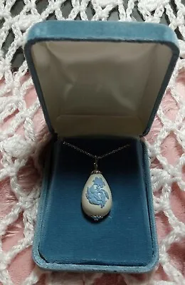 £124.19 • Buy Sighned Wedgwood Blue Jasperware Egg Pendant Necklace Lily Of The Valley Flowers