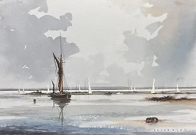 Peter King Coastal Watercolour Sail Boats And Thames Barge • £95