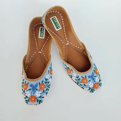 Blue Punjabi Casual Jutti Mojari Flat Sandals Shoes Bohemian Ballet Dancing Toms • $31