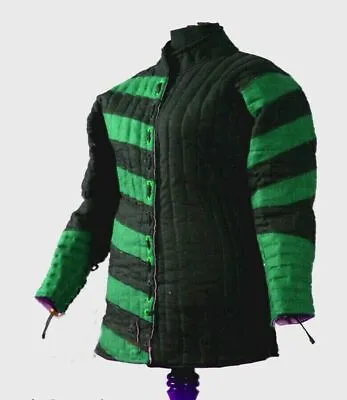 New Fancy Medieval Gambeson Black & Green Check Color Costume Reenactment • £93.20