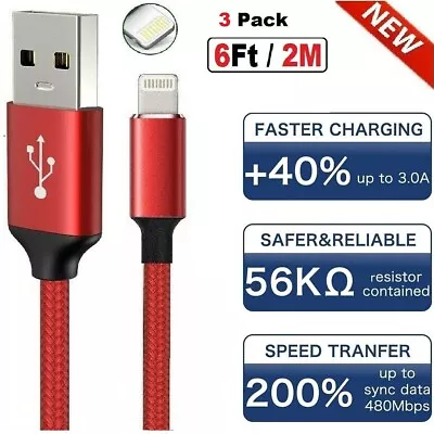 HOT 3-PACK USB Data Fast Charger Cable Cord For Apple IPhone 5 6 7 8 X 11 12 MAX • $6.59