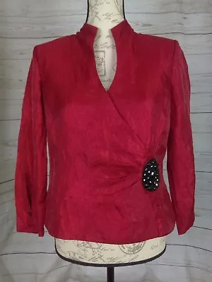 J.R Nites By Carol Lin Womens Blouse Top Size 8 Red Dressy Long Sleeve B7/314 • $19.99