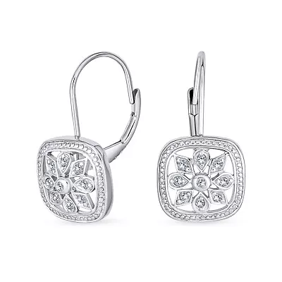 $32.99 • Buy Square CZ Deco Style Snowflake Leverback Drop Earrings Sterling Silver