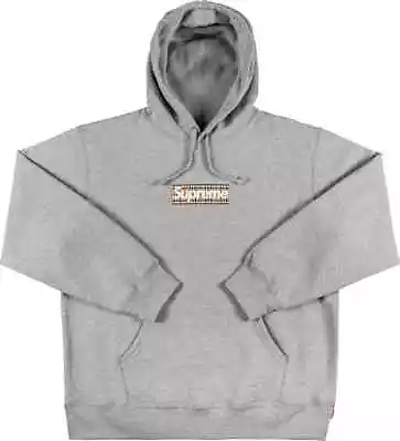 Supreme BURBERRY Box Logo Hoodie Hooded Sweatshirt Heather Grey Medium • $370