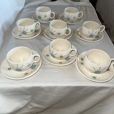 Franciscan Atomic Starburst Earthenware Coffee/Teacups And Saucers Set Of 8 • $175