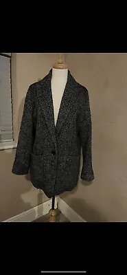 Mango Suit Herringbone Blazer Wool Mix Size M Grey • £20