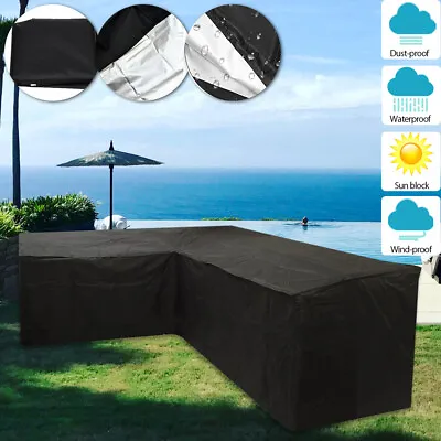 $38.12 • Buy L-Shape Sofa Furniture Cover Outdoor Garden Rattan Corner Protective Waterproof1