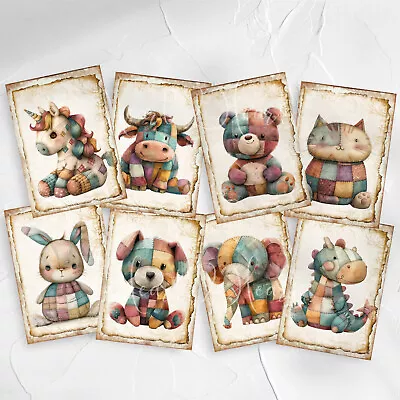 Patchwork Animal Card Toppers Cardmaking Scrapbooking Tags Craft Kids Baby • £2.80