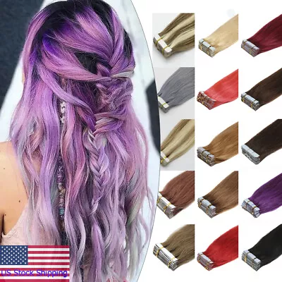 Invisible Tape In European Human Hair Extensions Remy Skin Wefts Full Head 100g • $26
