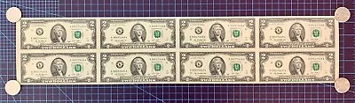 8 $2 Bills - Uncut Sheet Of 2 Dollar Bills - Series 2013 - Four Columns Of Two • $54.90