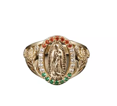 Lady Of Guadalupe Virgin Mary With Round Cut Cubic Zirconia Ring Size 9 • $45