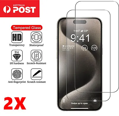 2 For IPhone 15 14 13 12 11 Pro Max XR X Tempered Glass Screen Guard Protector • $7.99