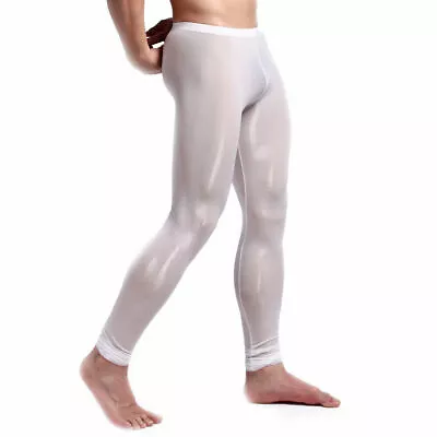 $11.95 • Buy Ice Silk Men Sexy Leggings Sheer See-through Underwear Long Underpants Trousers