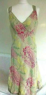 £7.99 • Buy MONSOON Size 8 BEIGE,Pink,Yellow FLORAL LINEN BLEND Lined Sleeveless DRESS