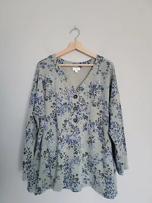 J.Jill Womens Sz 2X Long Sleeve V Neck Floral Pullover Top Blouse • $28.90