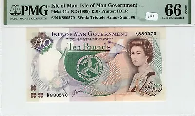 Isle Of Man 1998 10 Pounds PMG Certified Banknote UNC Gem 66 EPQ Pick 44a TDLR • $94.99