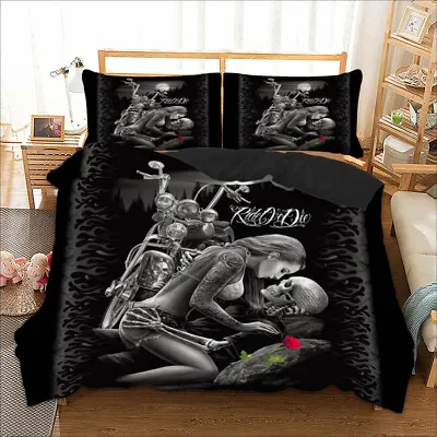 £23.99 • Buy Skull Love Duvet Cover With Pillow Cases Gothic Quilt Cover Bedding Set All Size
