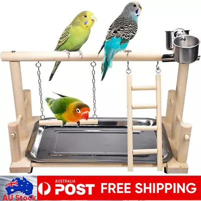 Parrot Playstand Bird Playground Conure Play Stand Wood Perch Gym Playpen Ladder • $26.99