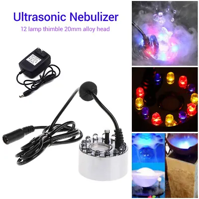 12 LED Mist Maker Fogger Atomizer Air Humidifier Water Fountain Pond Fog Decor • £8.49